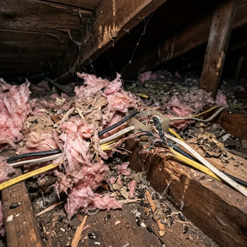 Contaminated ceiling insulation being assessed in a Maidstone roof space
