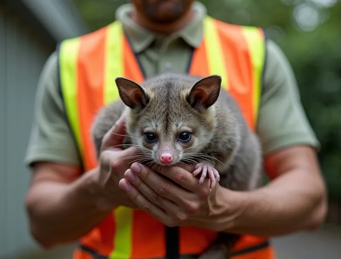 Animal handler safely recovering a deceased possum in Maidstone