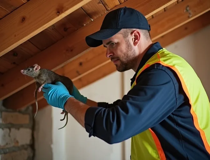 Technician inspecting a roof cavity for a dead rat in Maidstone