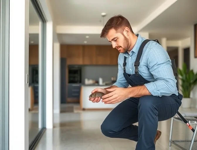 Technician in protective gloves removing a deceased rodent from a wall cavity in Maidstone